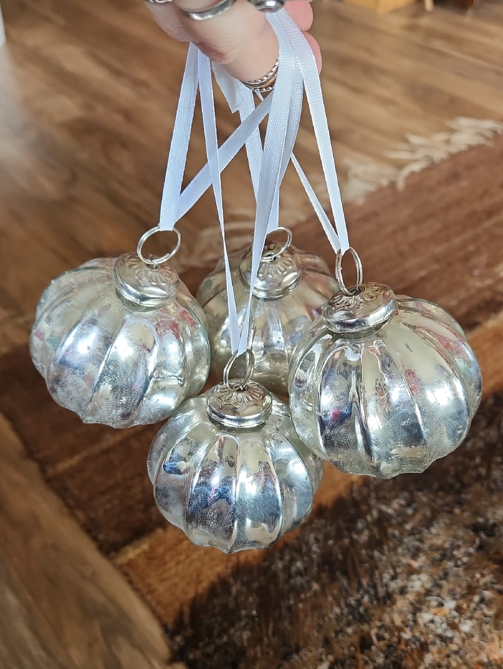 Silver Glass Pumpkin Holiday Ornament - Unbranded